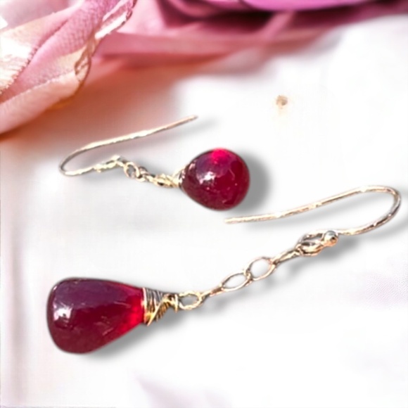 Natural Ruby Earrings Solid 14K Gold , July Birthstone , 40th Anniversary - Picture 7 of 8